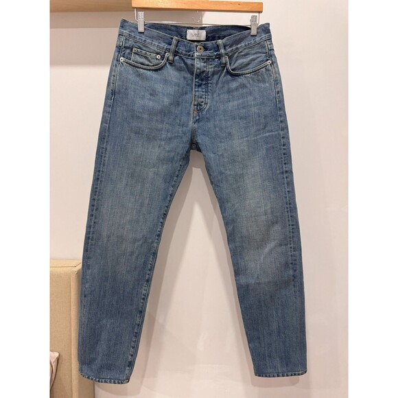 Mr P. Other - Mr P. Mens 32x32 Blue Button Fly Slim Fit Organic Selvage Denim Jeans Japan